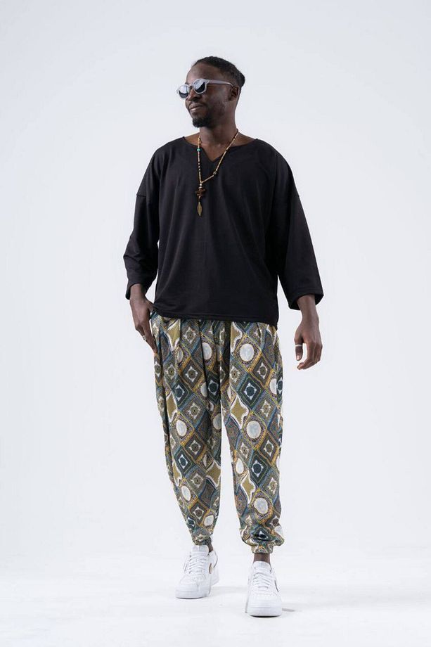 Erkek Desenli Yazlık Baggy Jogger Şalvar Pantolon - 4