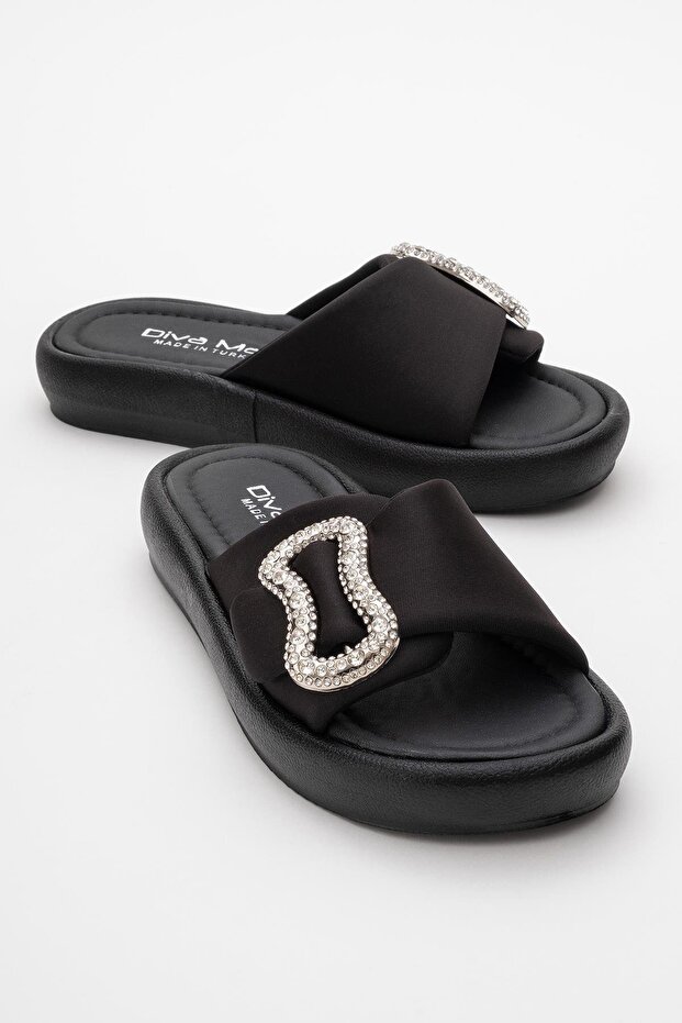 Women's Stone Buckle Slippers Black