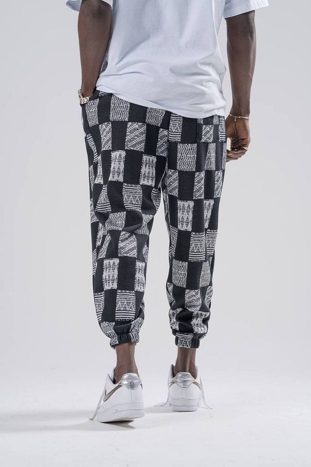 Erkek Kareli Desenli Siyah Jogger Şalvar Pantolon - 5