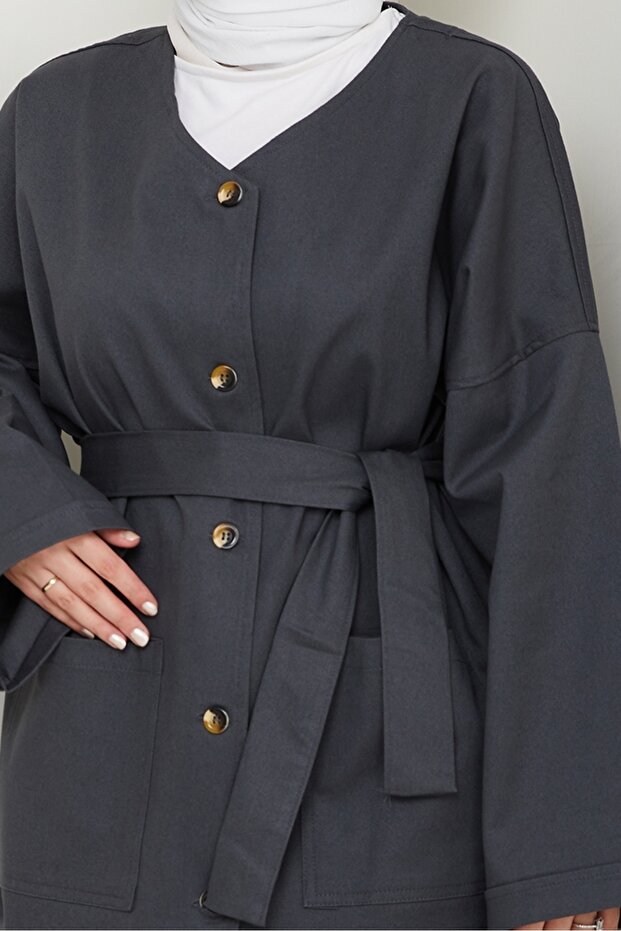Belted Jacket Trousers Gabardine Suit 1557 - Anthracite