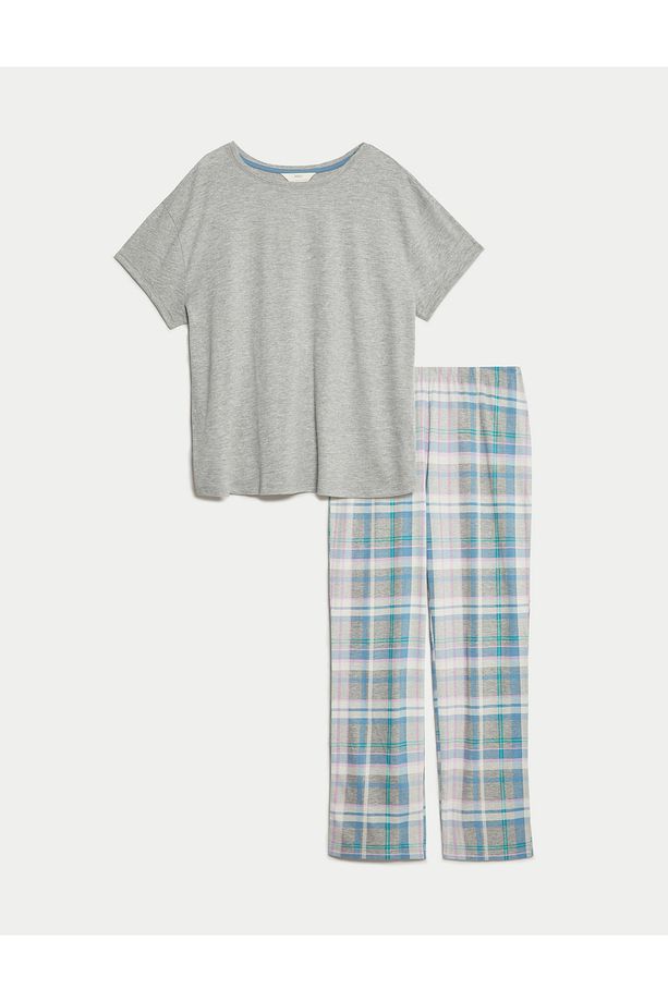 Pamuk Karışımlı Yaprak Desenli Pijama Takımı - 4