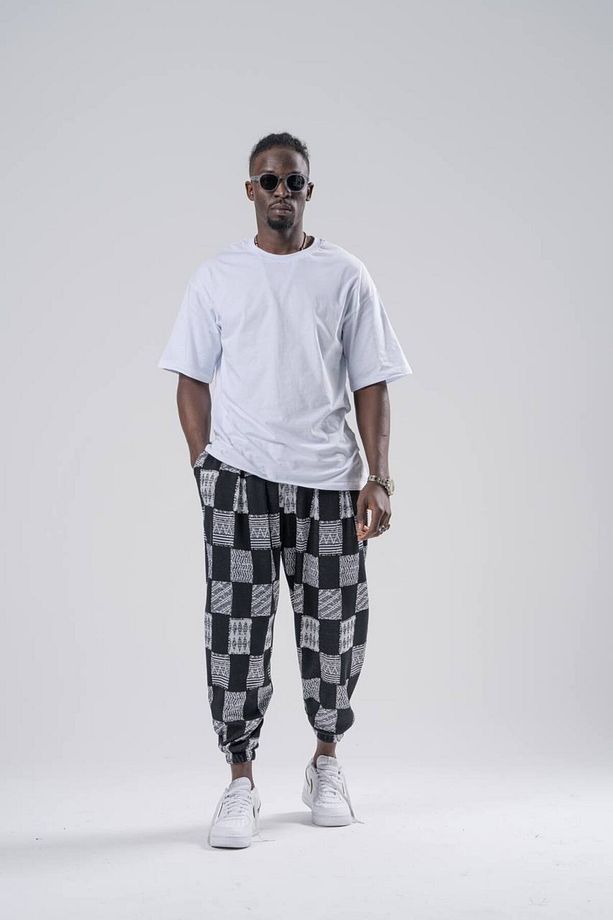 Erkek Kareli Desenli Siyah Jogger Şalvar Pantolon - 4