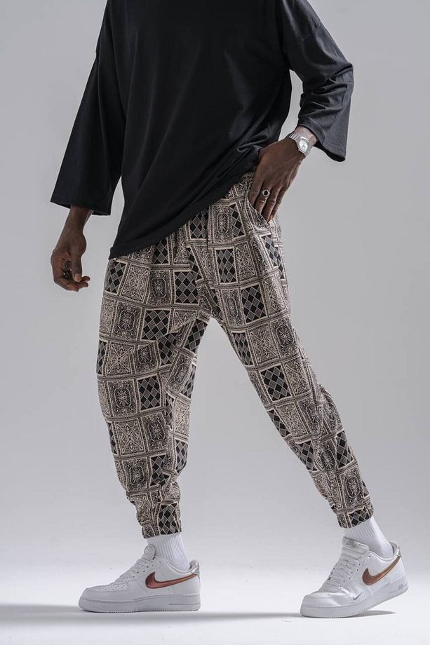 Erkek Kareli Desenli Kahve Jogger Şalvar Pantolon - 2