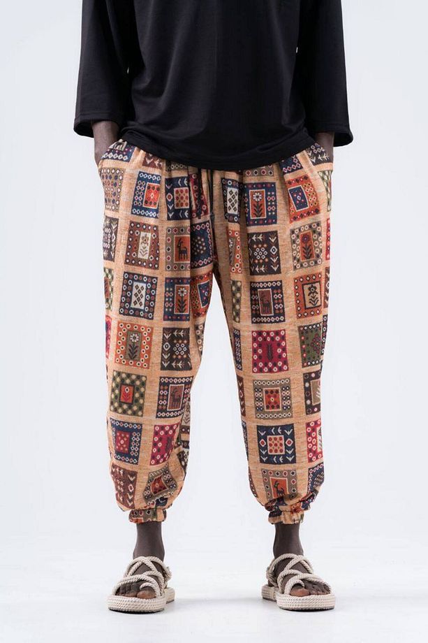 Erkek Beli Lastikli Bej Bol Jogger Şalvar Pantolon - 4