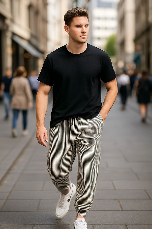 Erkek Beli Lastik Siyah Bol Jogger Şalvar Pantolon - 1