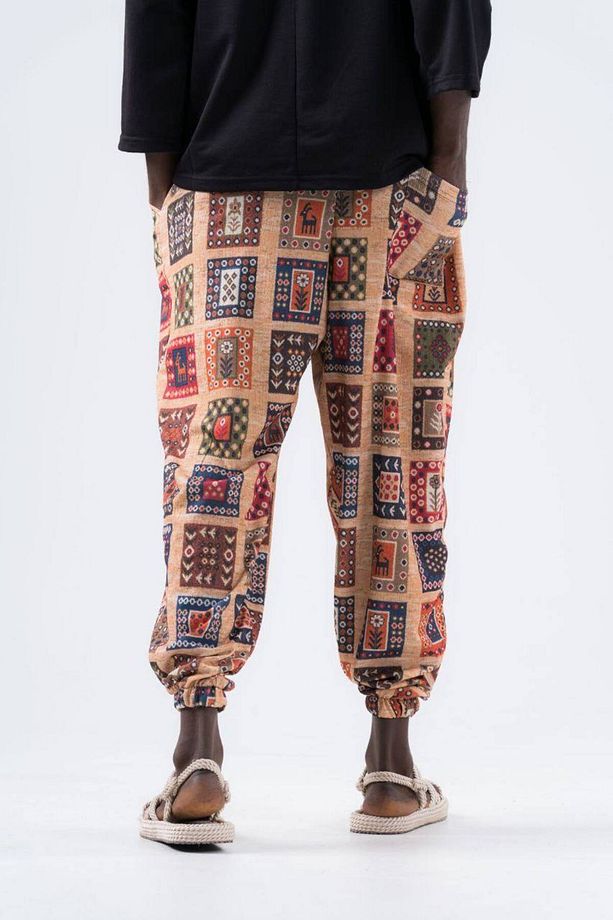 Erkek Beli Lastikli Bej Bol Jogger Şalvar Pantolon - 3