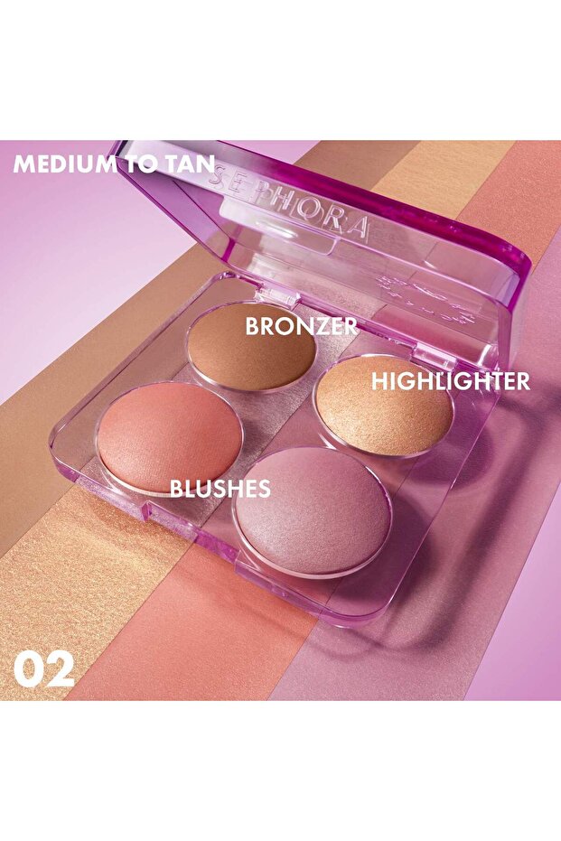 Colorful Face Bronzer, Blush & Highlighter Palette - 4