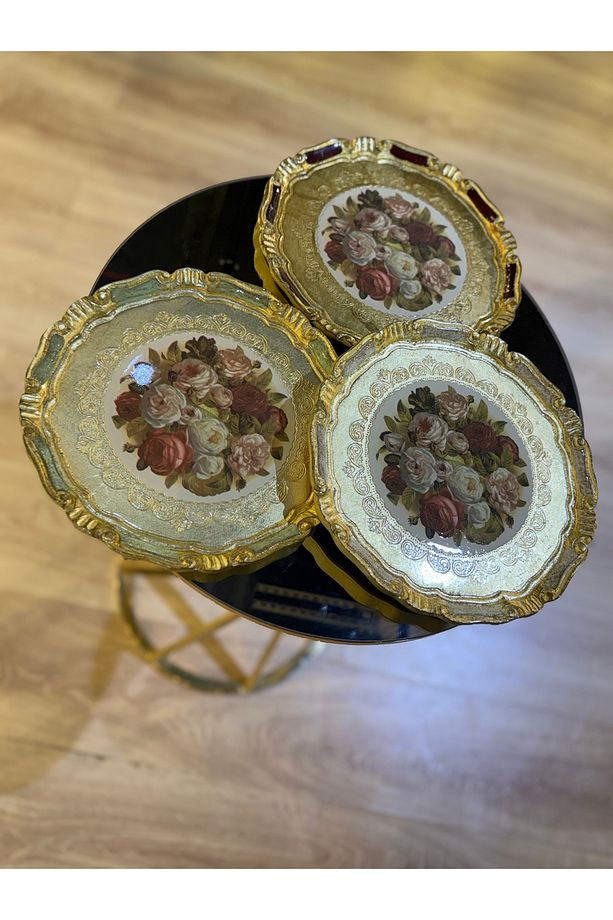 ESTERHOMEDECOR 3 Adet tek kişilik yuvarlak orijinal Gül ağacı sunum tepsisi 30cm - 7