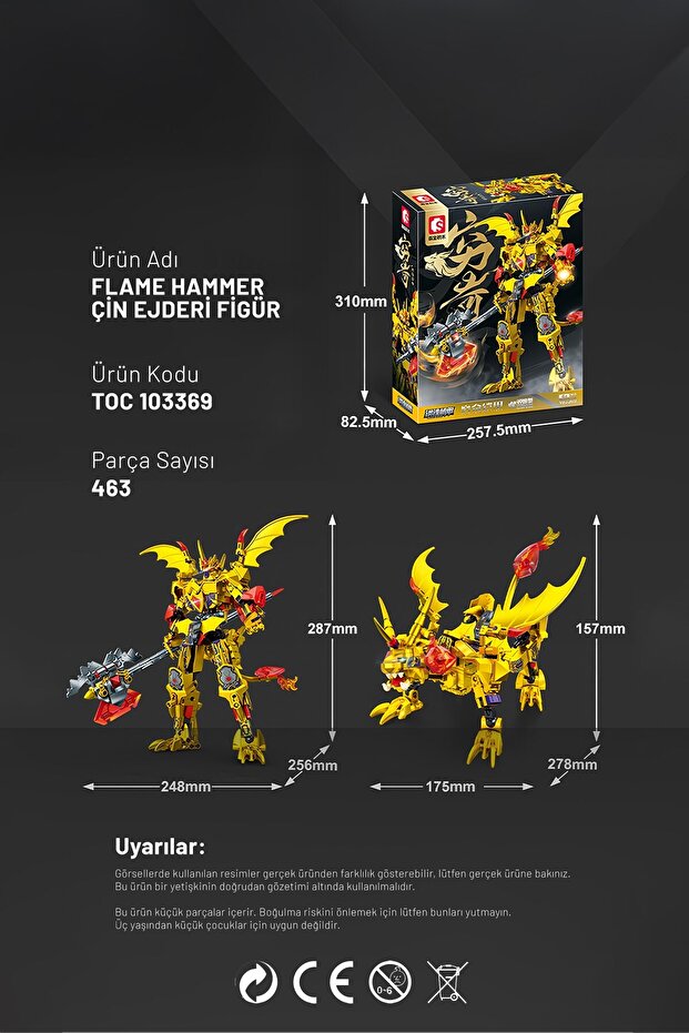 Flame Hammer Çin Ejderi Figür Yapı Bloğu Seti 463 Parça - 5
