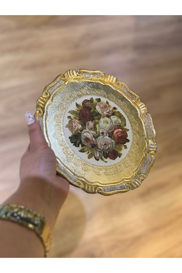 ESTERHOMEDECOR Tek kişilik yuvarlak orijinal Gül ağacı sunum tepsisi 30cm - 5