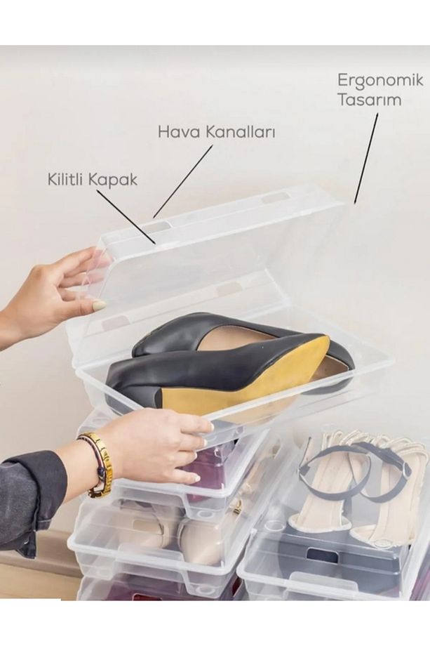 10 Adet Kadın Ayakkabı Saklama Kutusu Şeffaf Ayakkabı Saklama Kutusu - 3