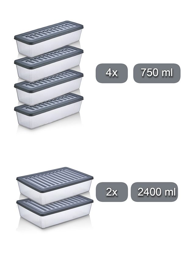 6'Lı Set Buzdolabı Organizer Mikrodalga ve Difrize Uygun Saklama Kabı 4 X 750 ml 2 x 2400ml - 2