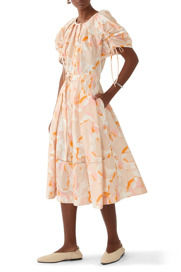 Abstract Vines Toplanmış Kollu Kemerli Bel Detaylı Elbise - 2