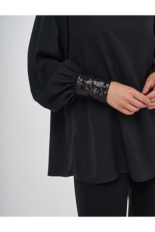 Payet Garnili Şık Bluz Siyah - 7