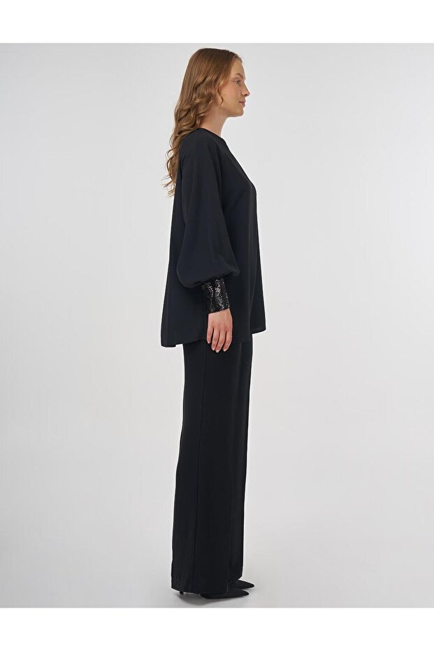 Payet Garnili Şık Bluz Siyah - 5