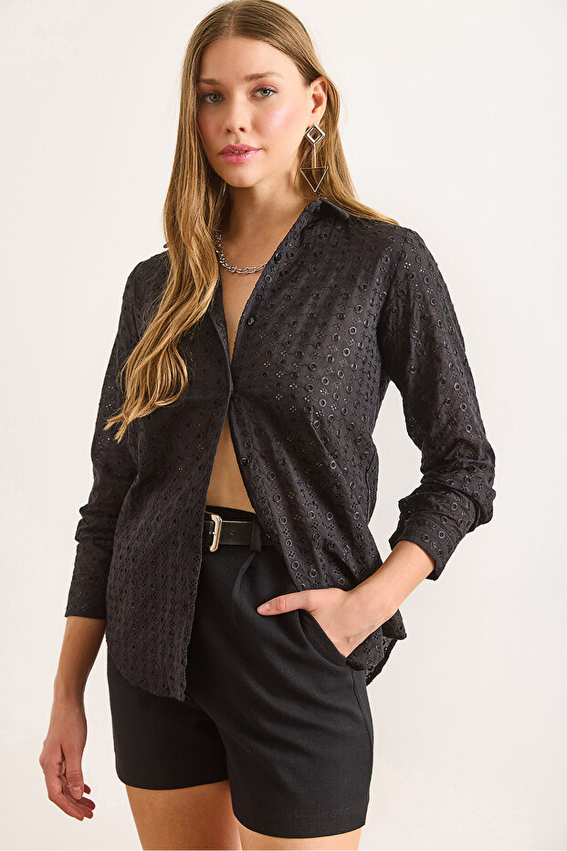 Women's Black Regular Fit Fisto Shirt Gml-19001332