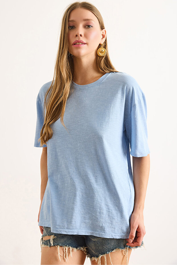 Women's Blue Washed Comfortable Fit T-Shirt Tsh-19000931