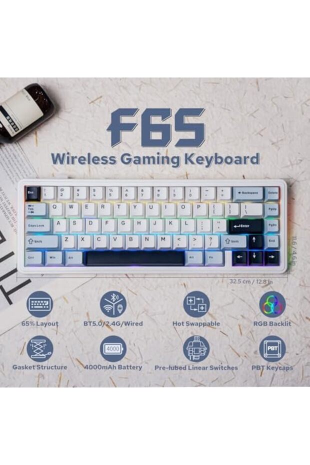 x Aula F65 65% Wireless Mechanical Keyboard, Hot Swappable Gasket Custom Gaming Keyboard wi - 4