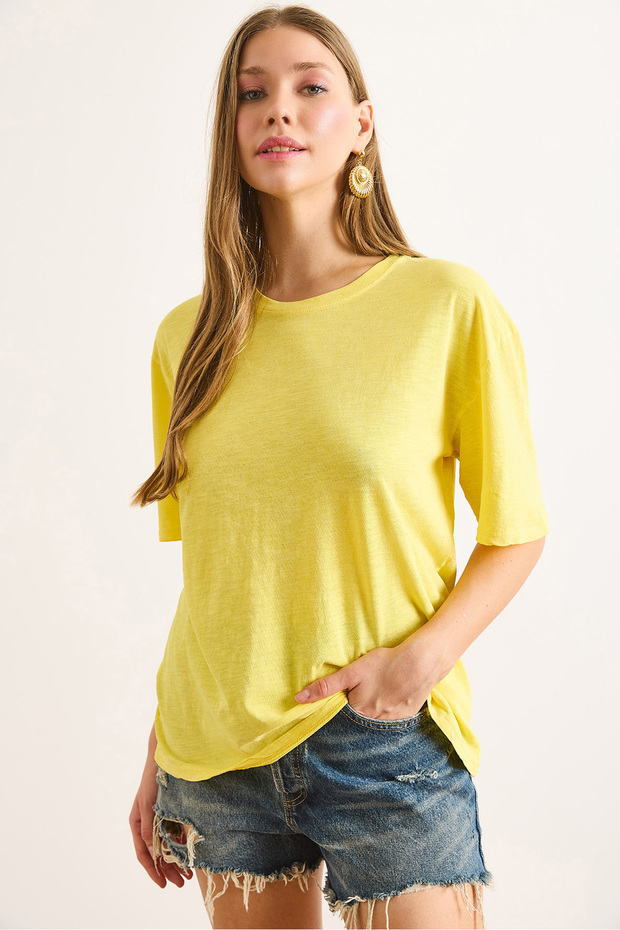 Women's Yellow Washed Comfortable Fit T-Shirt Tsh-19000931