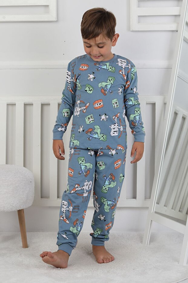 طقم بيجامة للأولاد بنمط لعبة الكمبيوتر - 4