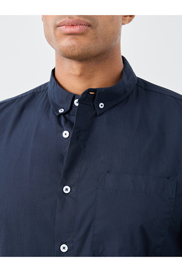 قميص بوبلين سادة بأزرار وقصّة عادية - 4