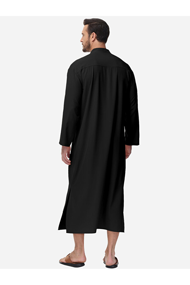 Solid Drawstring Long Sleeve Pocket Detail Robe - 4