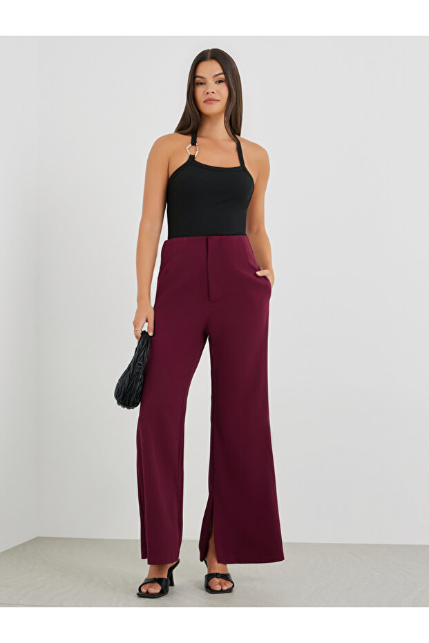 Solid Mid Rise Flare Fit Pants - 1