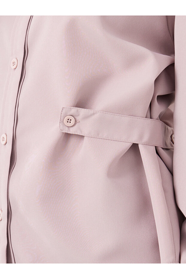 قميص سادة بأزرار وياقة واسعة - 4