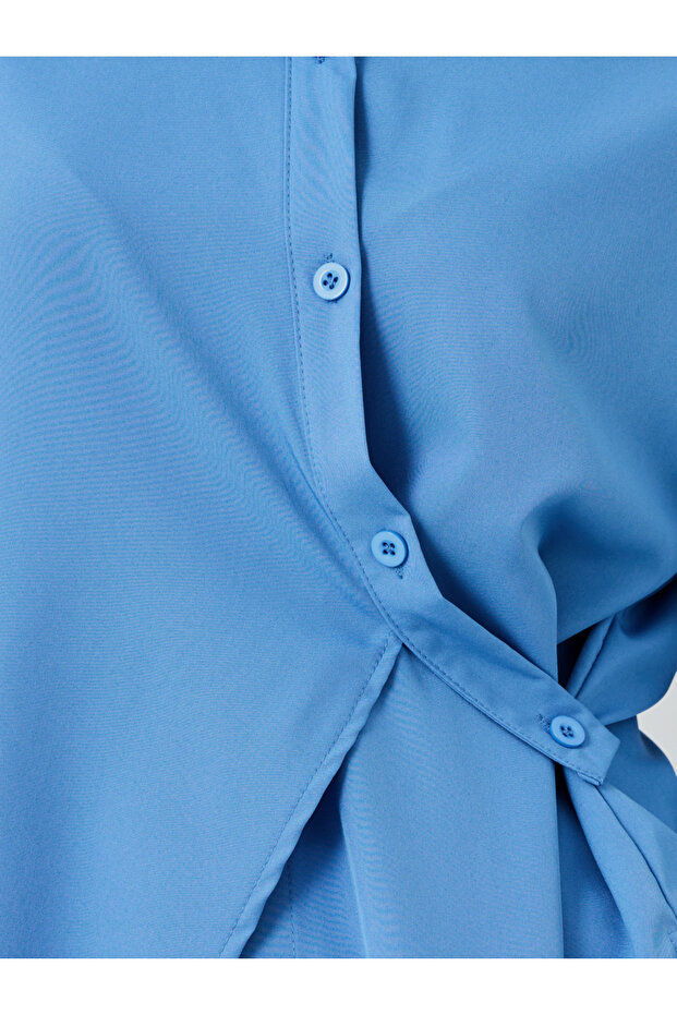 Solid Buttoned Wrap Top with Tie-Up Detail - 3