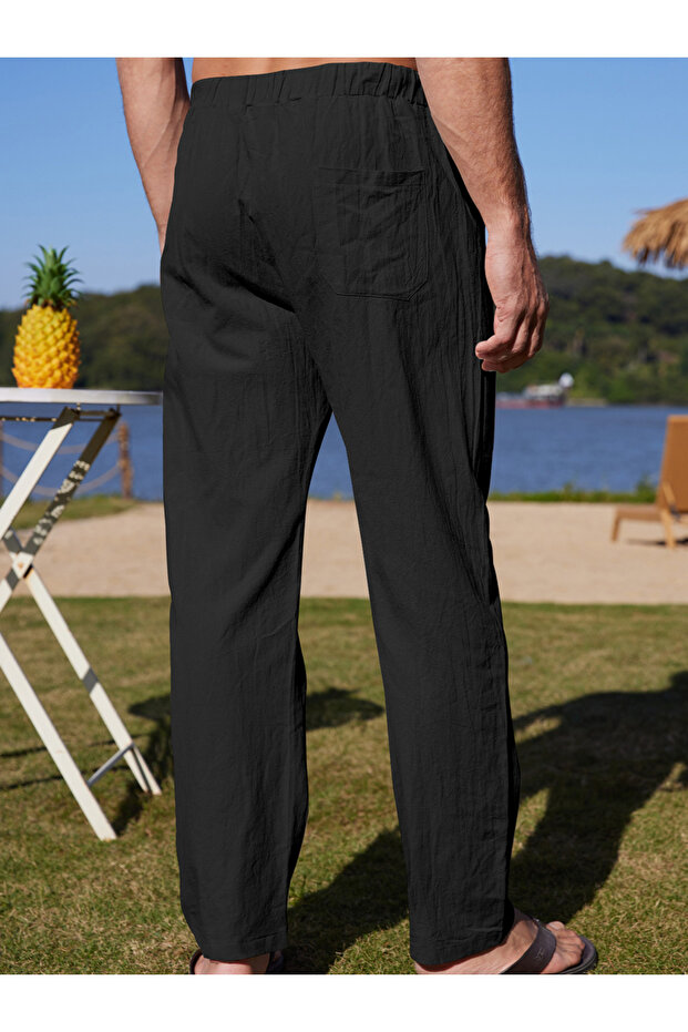 بنطال سادة بساق مستقيمة مع رباط - 2