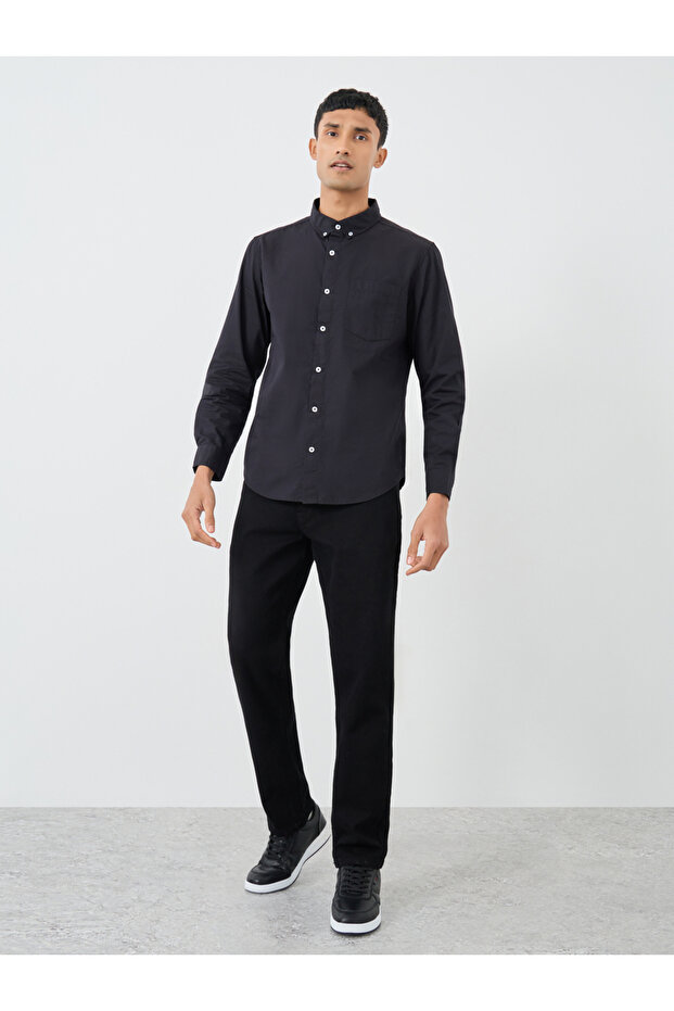 قميص بوبلين سادة بأزرار وقصّة عادية - 2