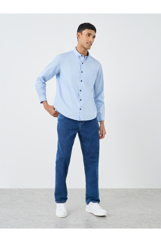 قميص بوبلين سادة بأزرار وقصّة عادية - 2