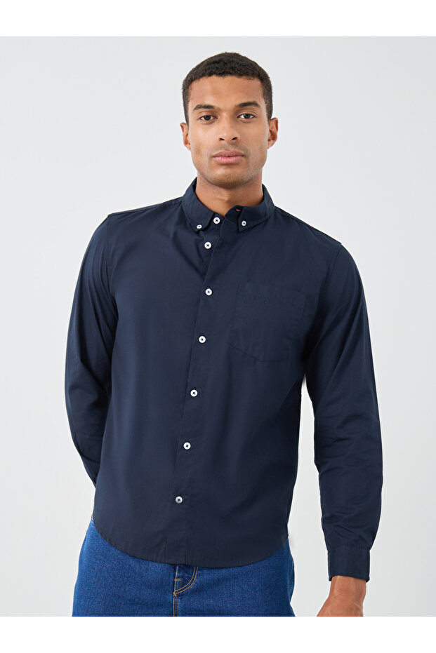 قميص بوبلين سادة بأزرار وقصّة عادية - 3