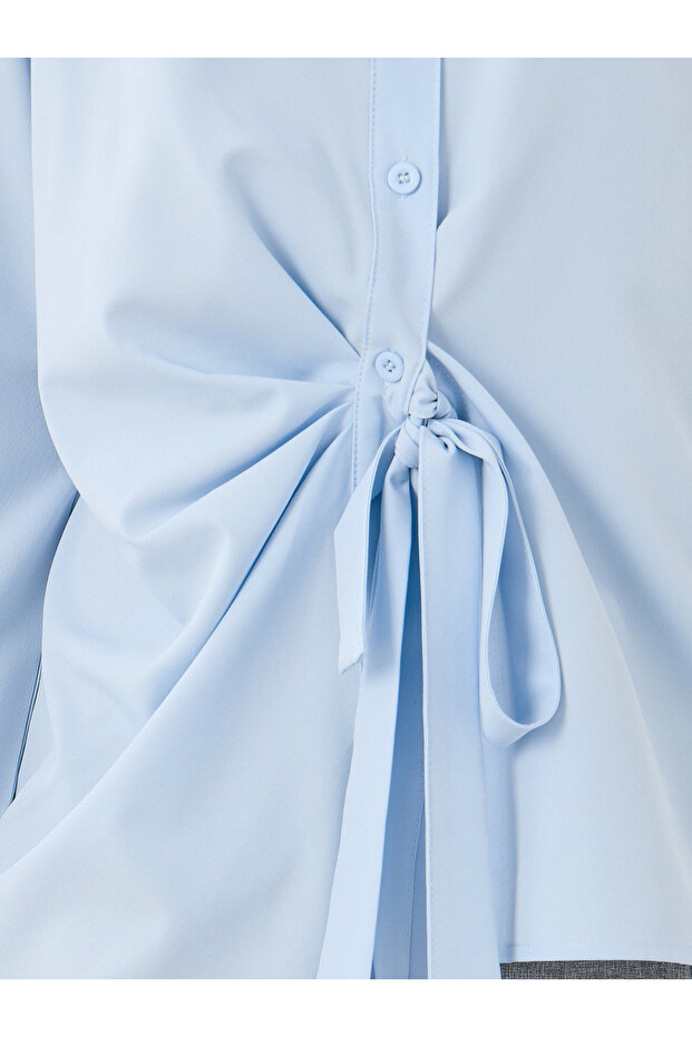 بلوزة سادة بأزرار مع تفاصيل ربطة عنق - 3