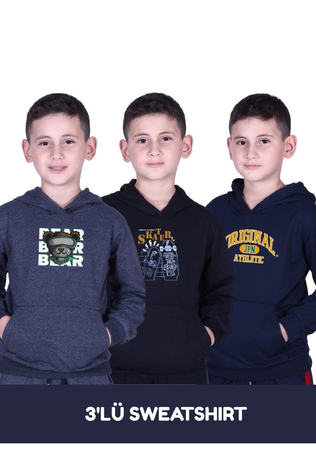 3-Pack Boy's Printed Pocket Hooded Sweatshirt
