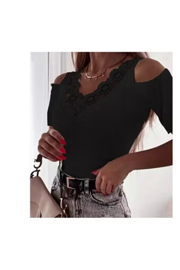 Black Dentelle Neck Blouse - 2