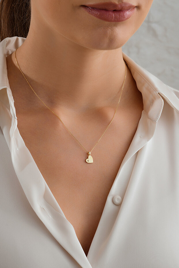 14 Ayar Minimal Kalp Altın Kolye - 3