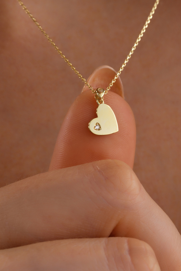 14 Ayar Minimal Kalp Altın Kolye - 5