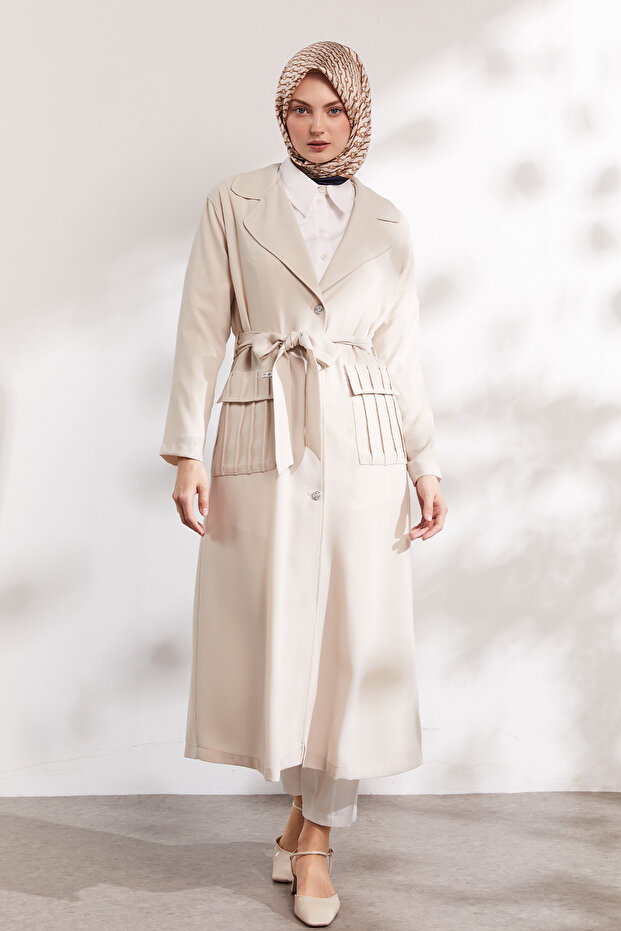 Şık Düğmeli Pardesü - 3