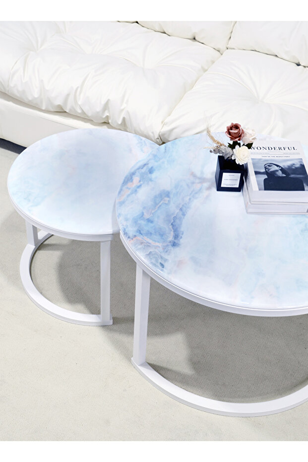 Round Coffee Table, Nested Mother and Child End Table, Modern Simple Living Room Sofa Side Table - 4