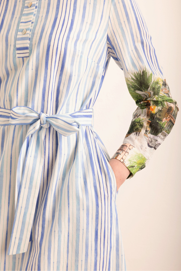 Patterned, Striped Cotton Dress - 4