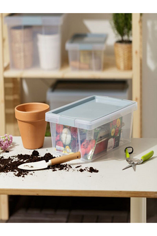 صندوق تخزين متعدد الأغراض قابل للتكديس بمقبض مفصلي مع غطاء - 2