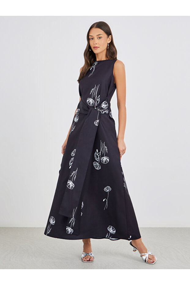 Floral Print Sleeveless A-Line Maxi Dress