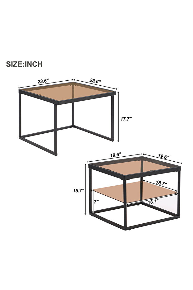 Modern Nested Coffee Table Set,brown Tempered Glass Side Table,end Table For Living Room - 8