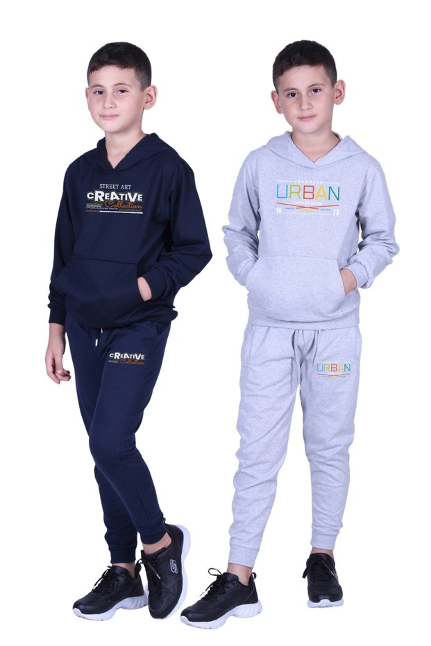 Boy's Printed Kangaroo Pocket Hooded 2-Piece Track Suit Set