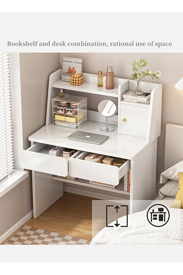 Study Desk Computer Desk With Storage White 100*48*109cm - 5