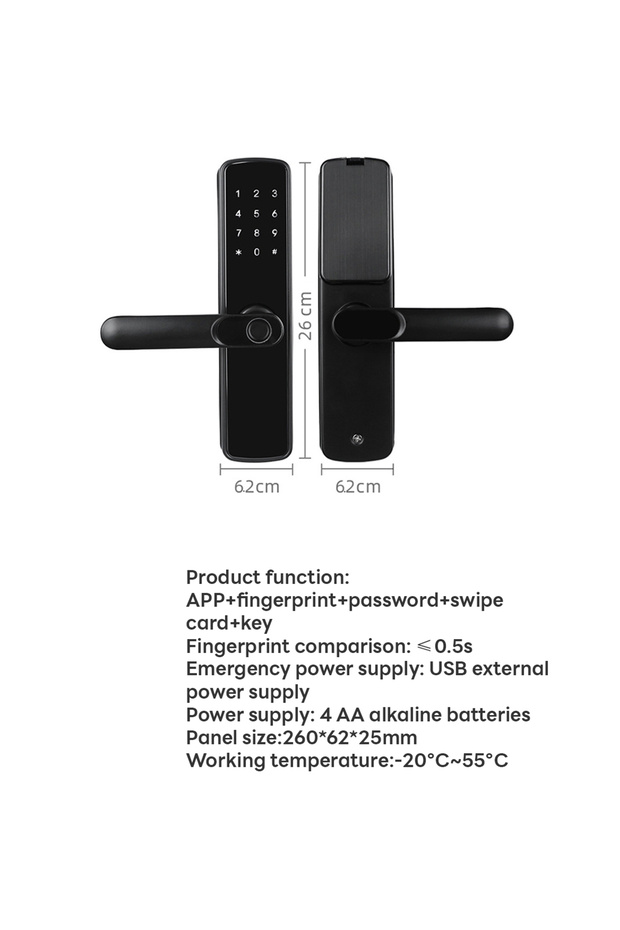 قفل باب إلكتروني متعدد الوظائف ببصمة الإصبع - 3