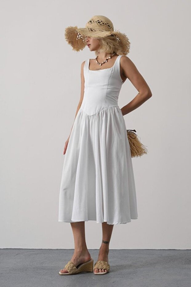 Rochie lungă cu bretele - albă - 4