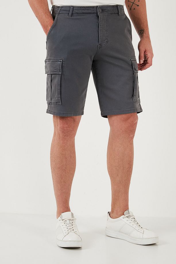 Streç Pamuklu Regular Fit Normal Bel Kargo Cepli Şort Erkek ŞORT 4510S79MILAN - 3