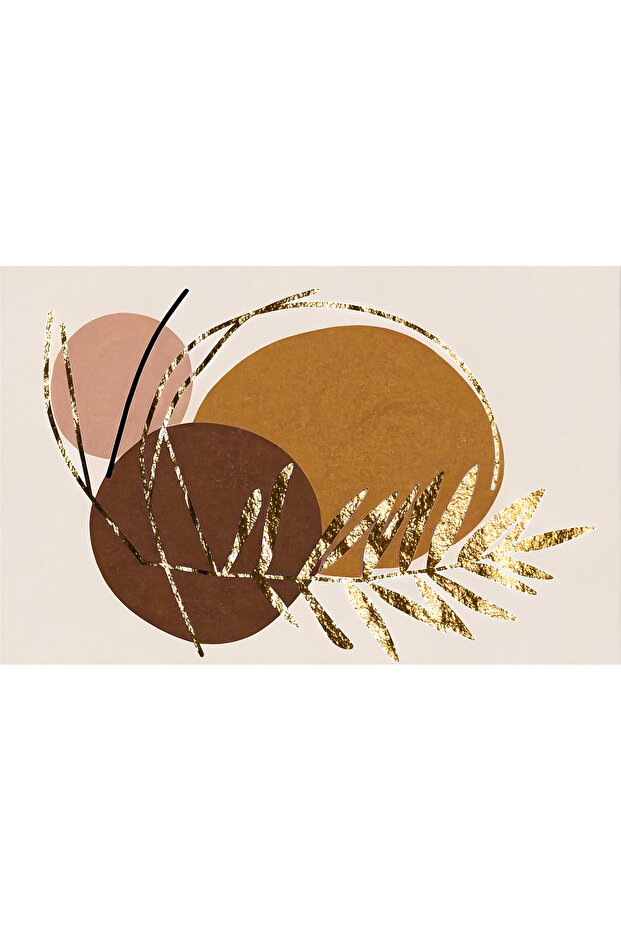 HARİKABİREV|(ABSTRACT) BOHEM ALTIN YAPRAKLI MODEL 02 |ÇERÇEVELİ TEMPERLİ CAM TABLO 3LÜ YATAY - 3